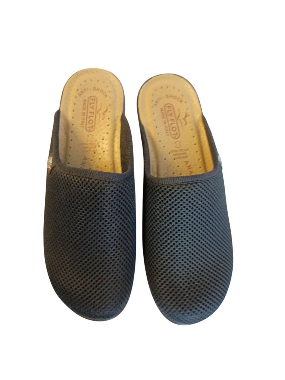Fly Flot Womens 39 US 8 Black Mesh Clogs Mules Anti Shock Anatomic Shoes